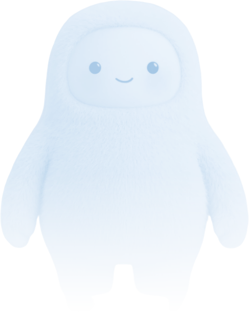 the muse ghost, a see-through pale blue plush floating in the dark